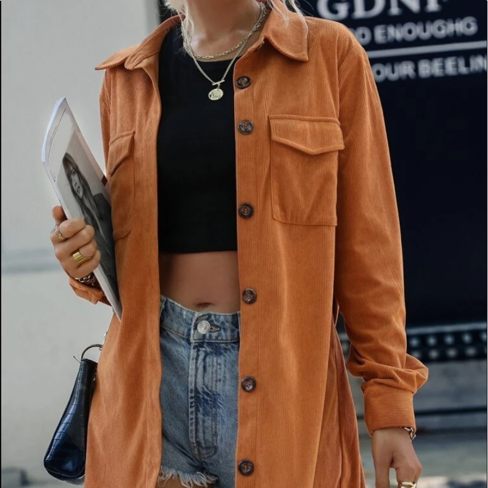 corduroy button down long sleeve jacket - Picture 4 of 9